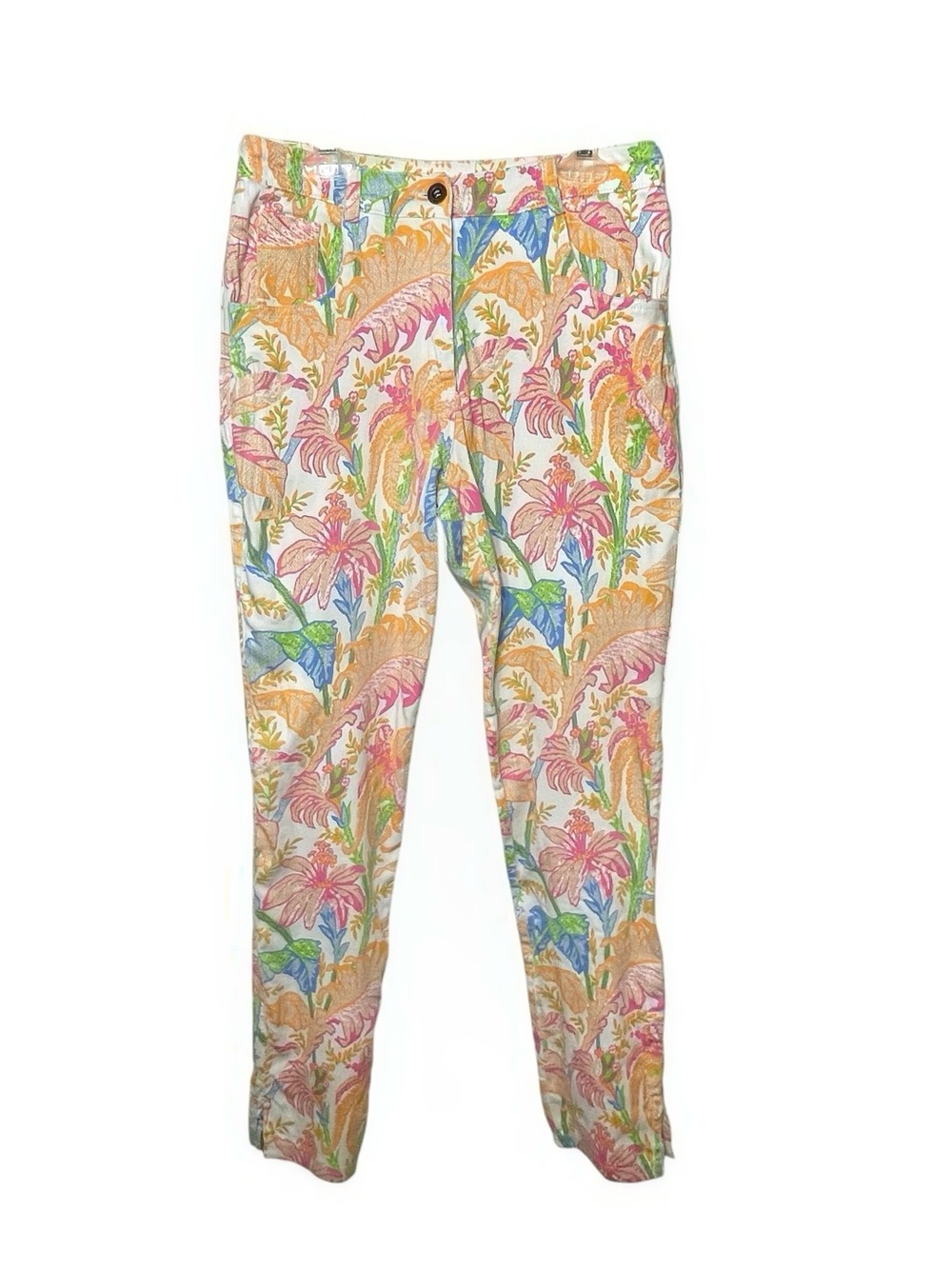 Gretchen Scott Designs Floral Palm Print Skinny Pants Size Small Pink Multi